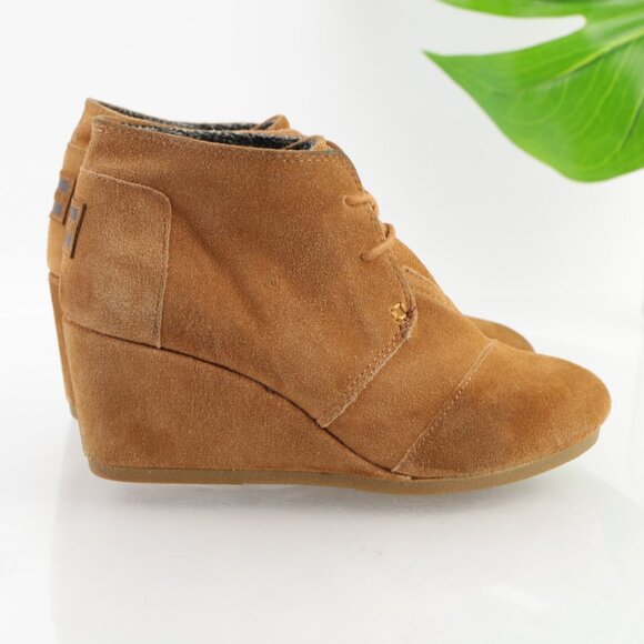 Toms Womens Kala Boots Size 7.5 Camel Tan Suede Wedge Heel Lace Up Desert Bootie - Picture 7 of 11